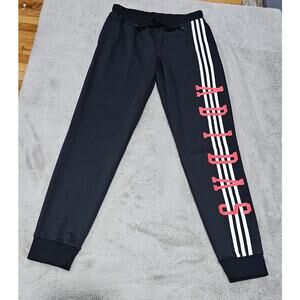 Adidas Neo Slim Joggers, Black/ Red Logo,  3 Stripes, Drawstring, Womens Sz S